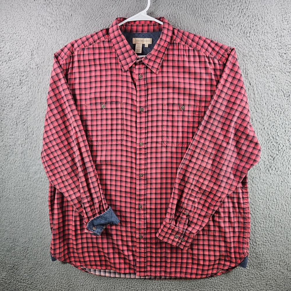Territory Ahead Mens XL Red Black Plaid Button Down Shirt Cotton Long Sleeve